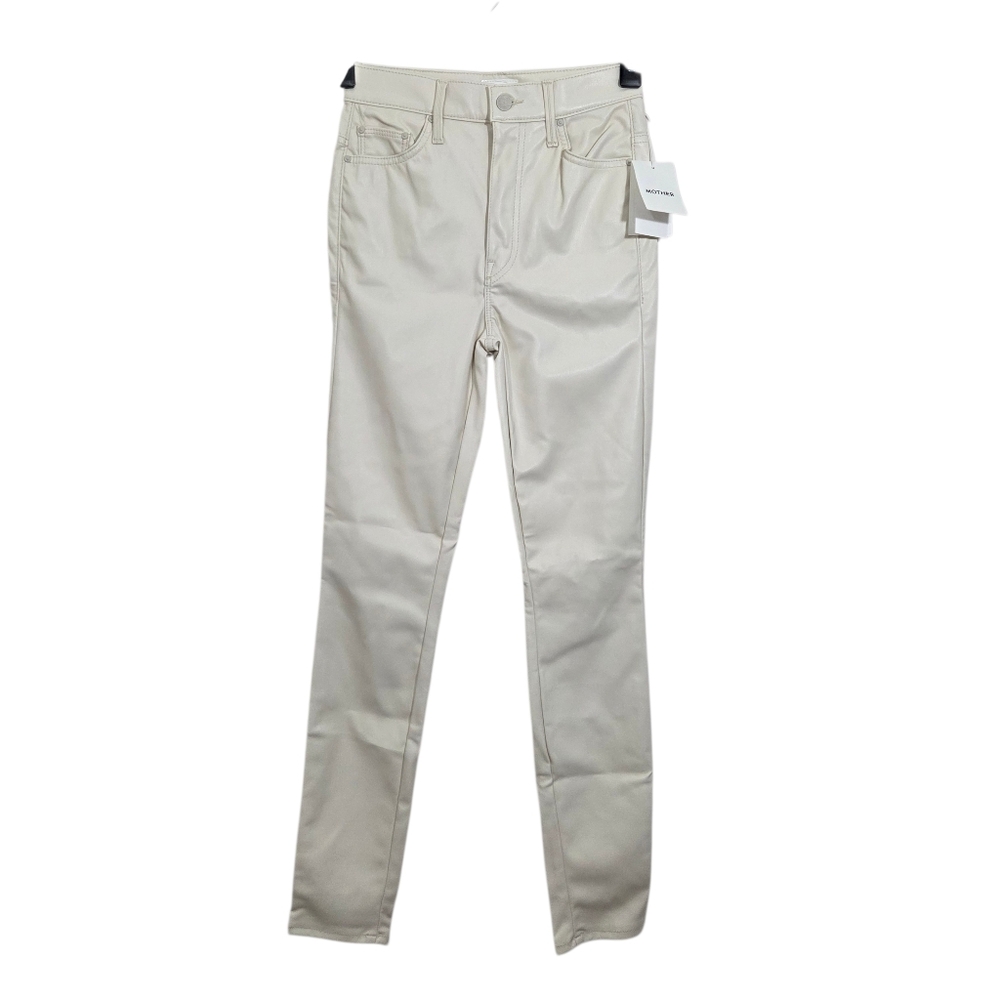 NWT MOTHER The Super Swooner Faux Leather Jeans Wax On Wax Off Cream Size 26